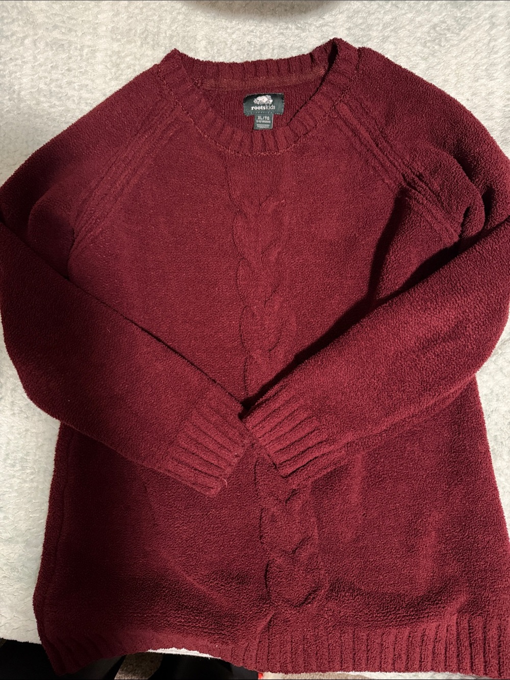 Roots Women's Burgundy Cable-Front Crewneck Sweater